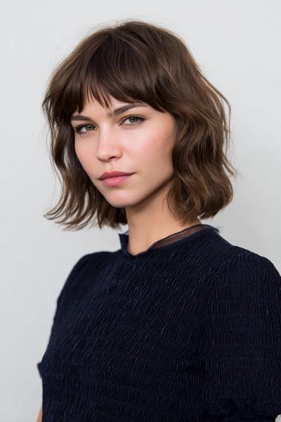 15. Side Bangs and Soft Waves Lob for hairstyles for short hair with bangs ideas