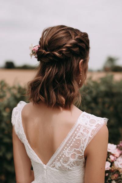 18. Half-Up Twisted Crown for hairstyles for short hair for wedding ideas