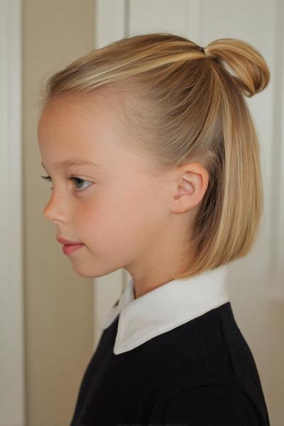 24. Sleek Pony Puff at the Crown for hairstyles for short hair for school ideas