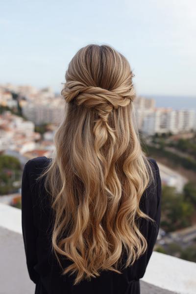 19. Long Half-Up Twist with Crown Tease for hairstyles for thin hair long ideas