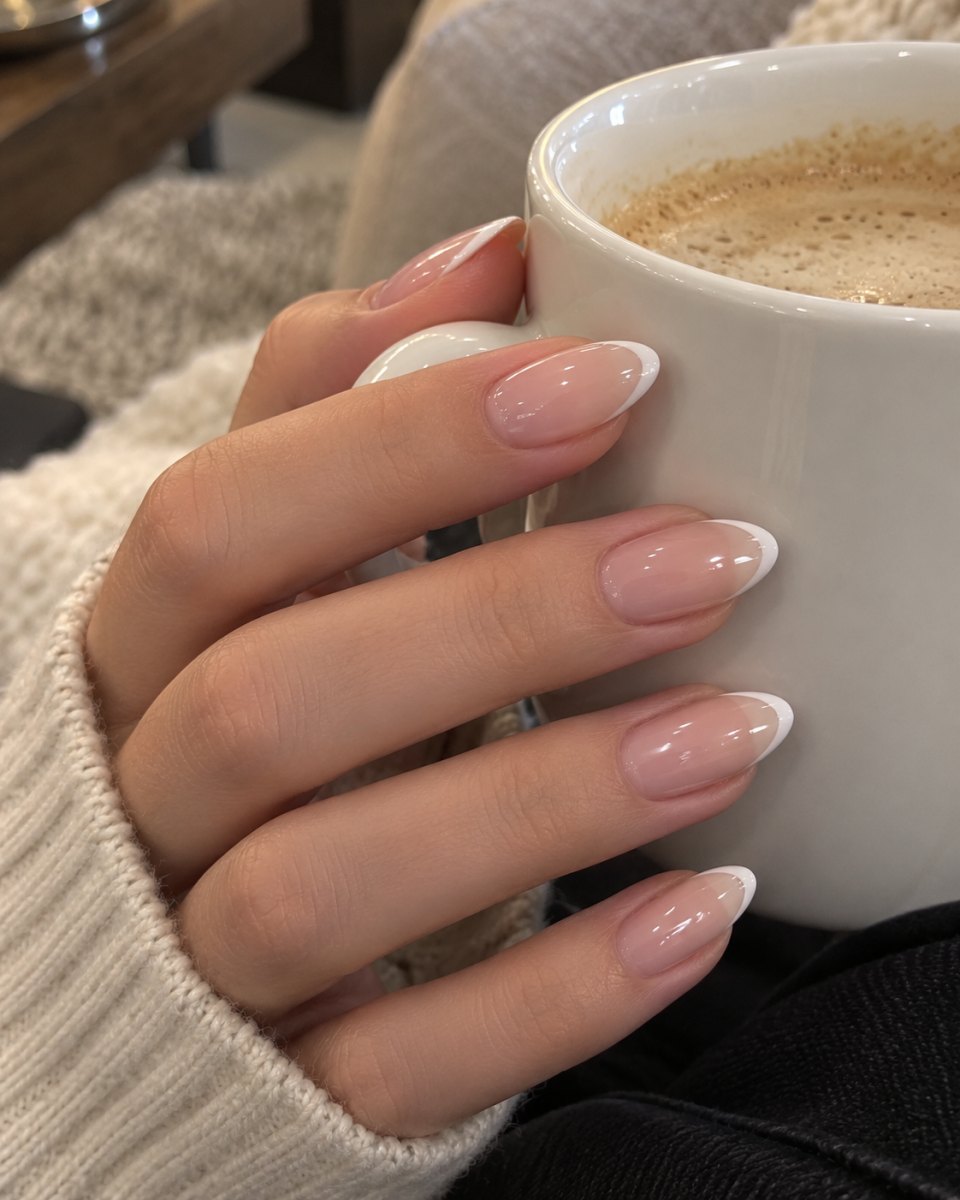 Glossy micro French tip nail style