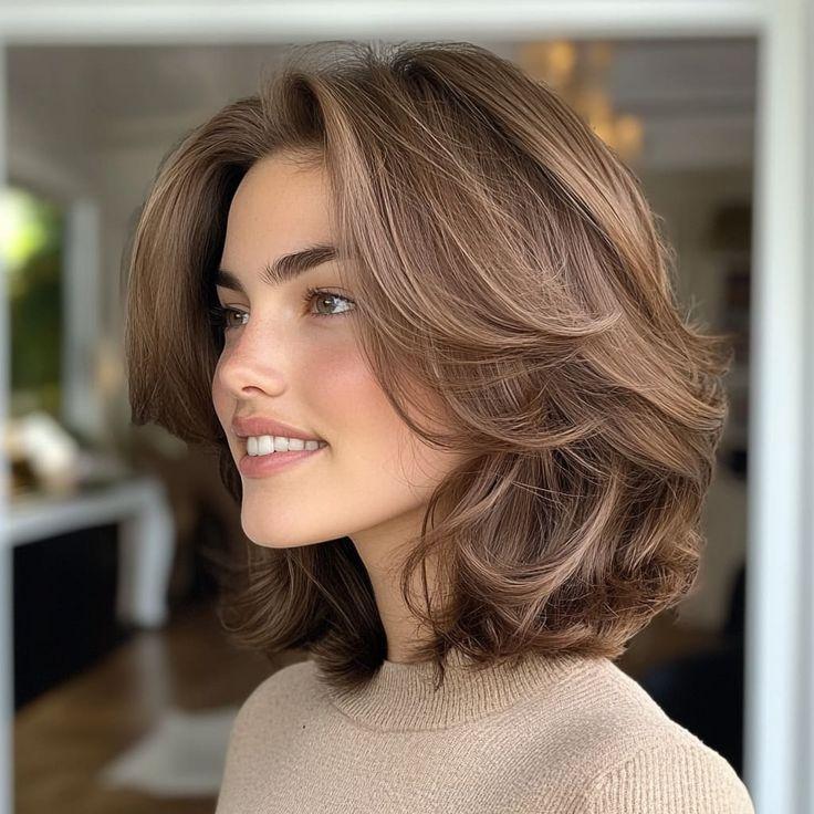 Layered lob 90s blowout hairstyle
