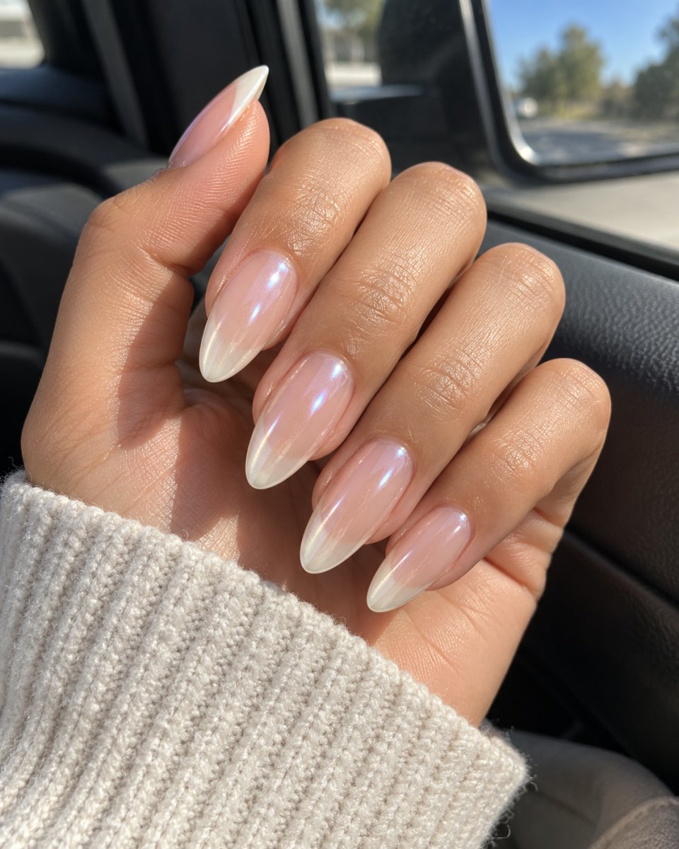 Oval Hailey Bieber glazed donut french tips