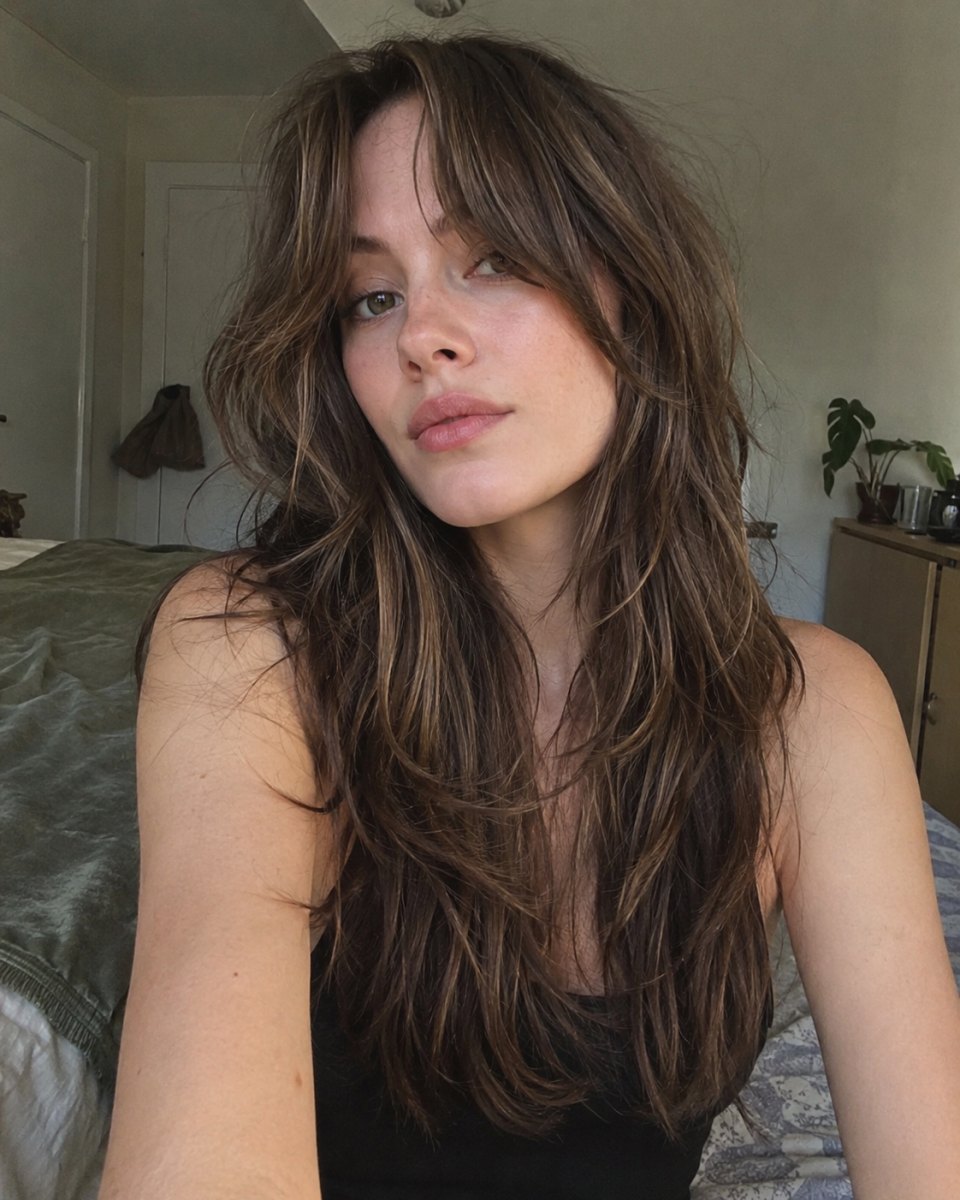 Romantic curtain bangs