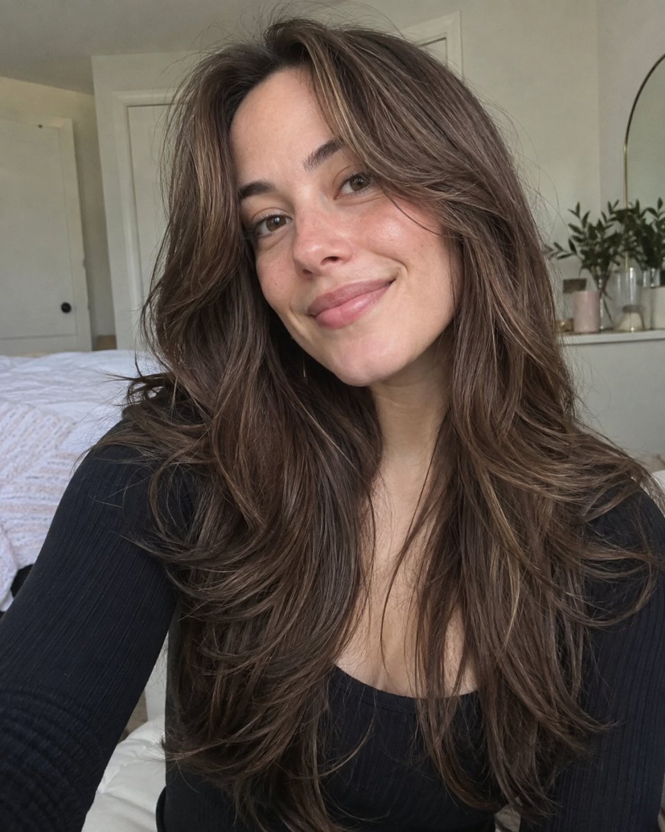 Long Layered Hair with Curtain Bangs Ideas for Every Style