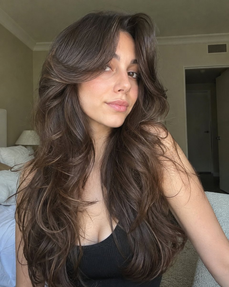 Voluminous curtain bangs