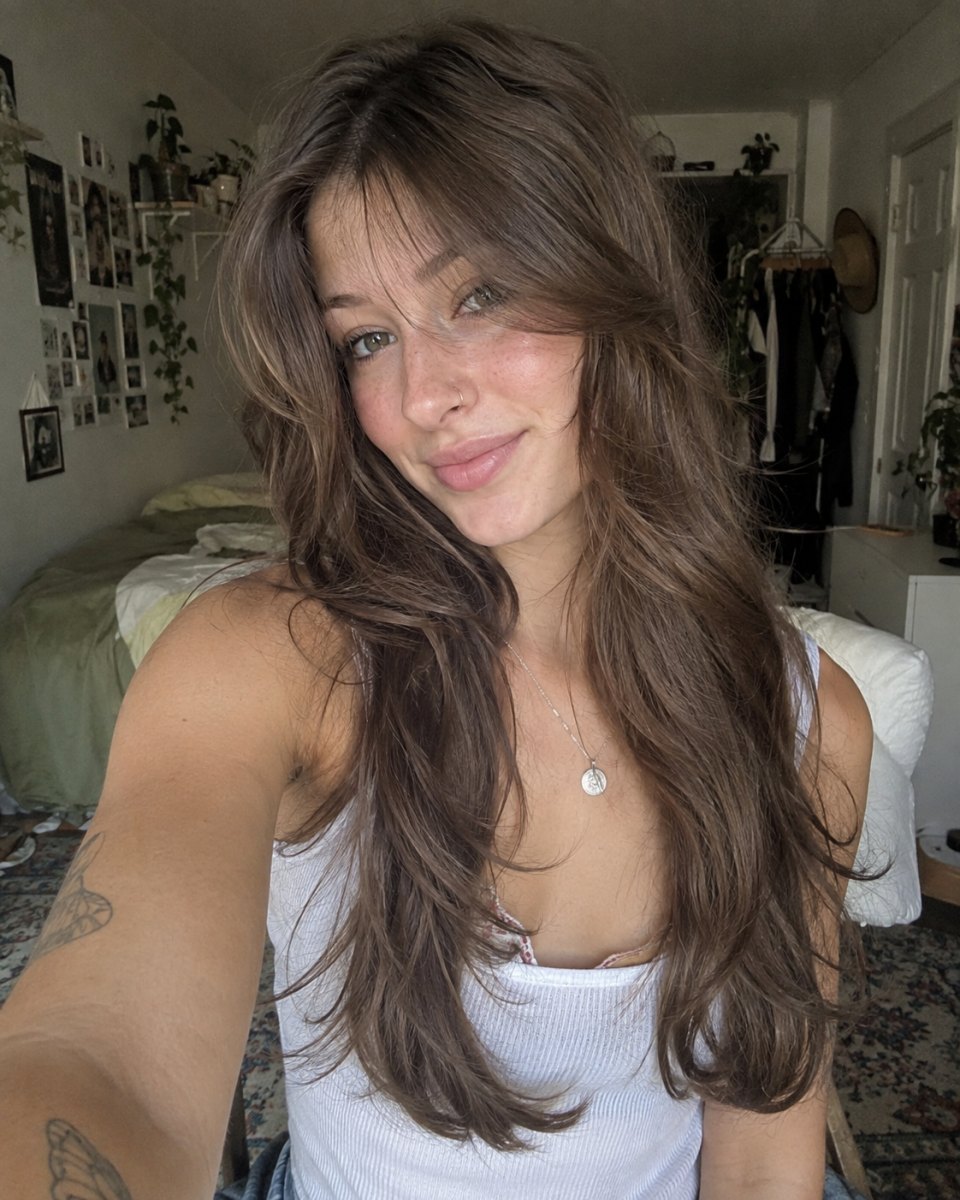 Wispy curtain bangs style
