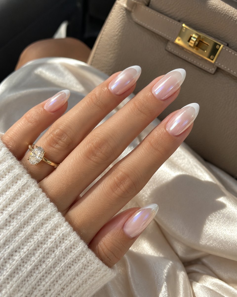 Clean girl Hailey Bieber glazed donut french tips
