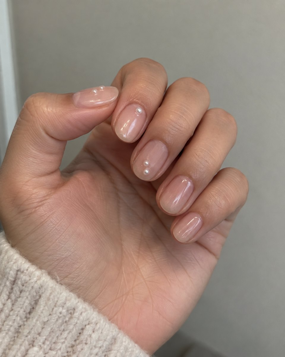 Minimal nude pearl manicure