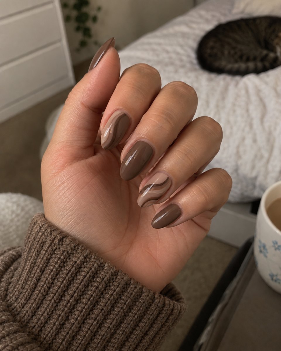 muted cocoa nail art