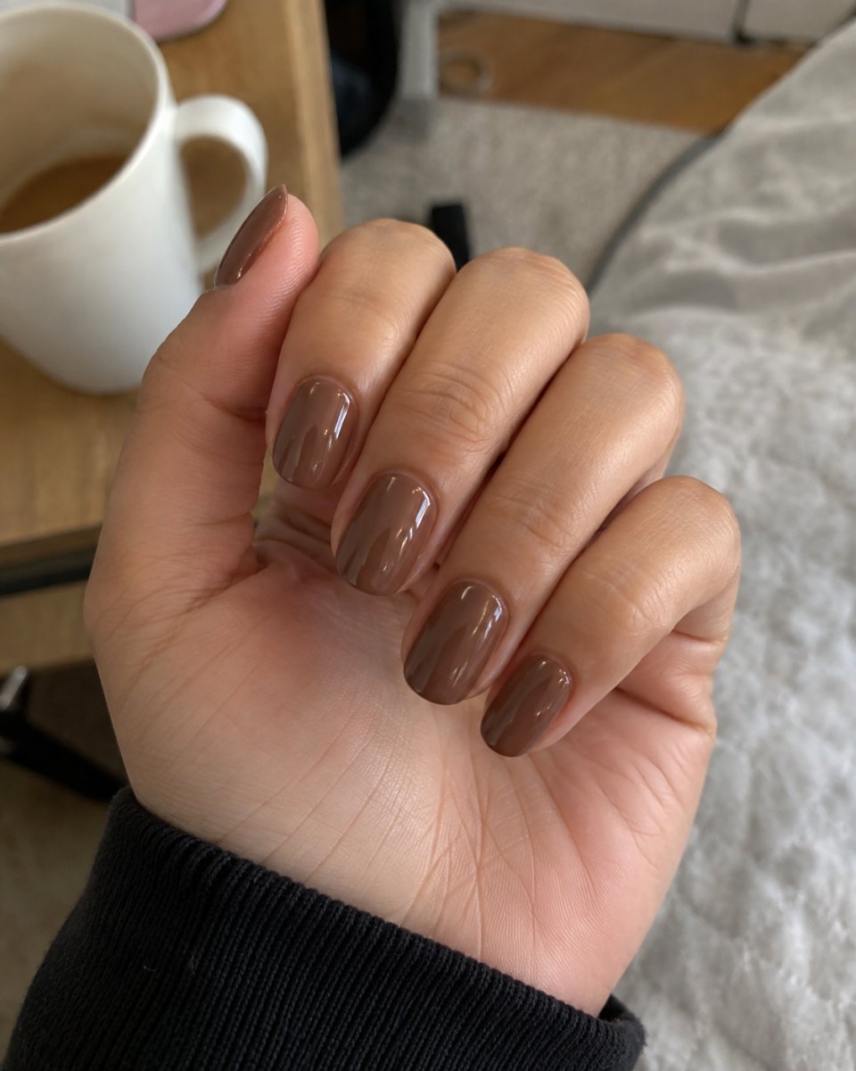 natural brown glossy nails