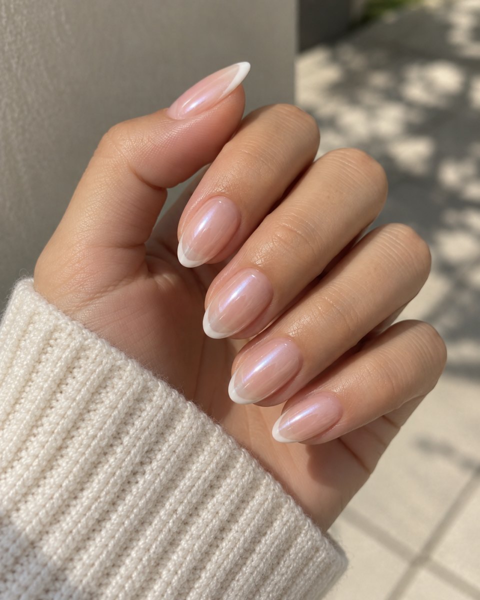 Medium almond Hailey Bieber glazed donut french tips