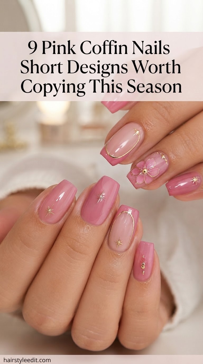9 Pink Coffin Nails Short Designs Worth Copying This Season