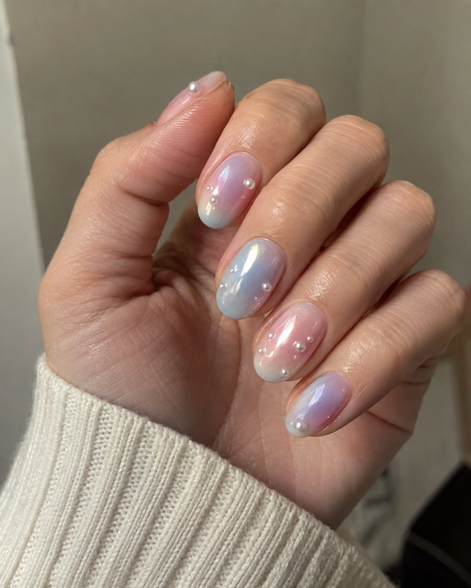 Pastel pearl gradient nails