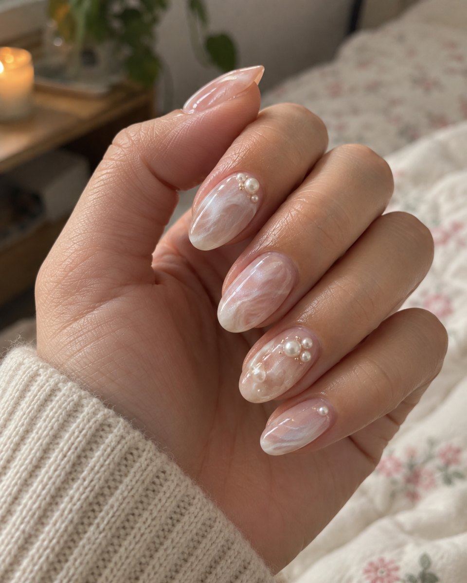 Pearl marble effect nails