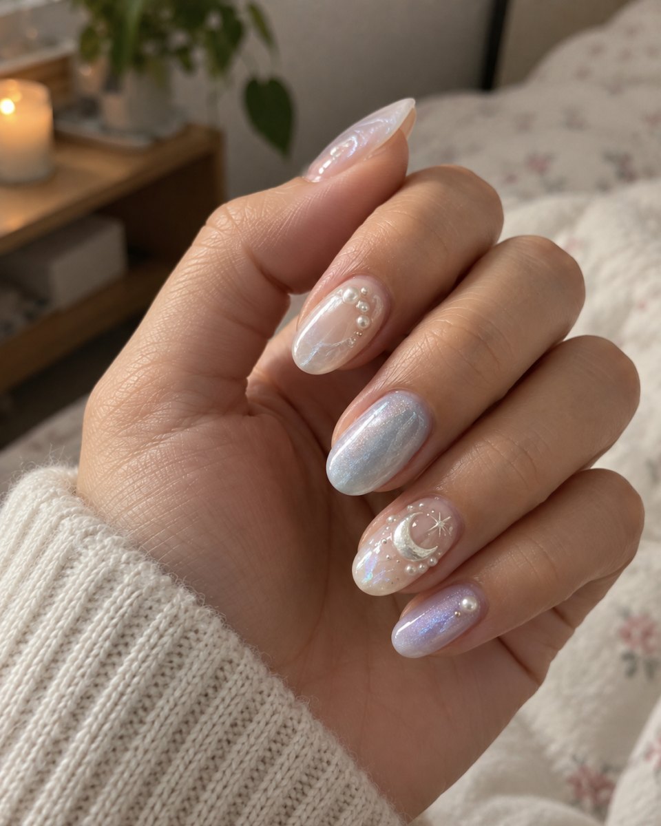 Pearl moonlight nail design