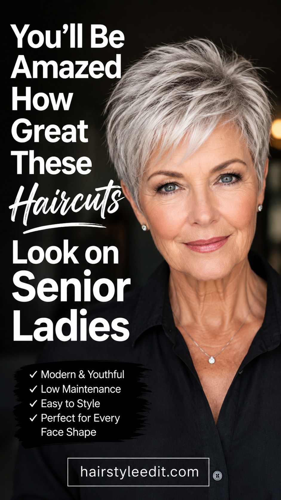 Feathered pixie cut over 50 with razor-cut texture styled low-maintenance and easy to air-dry