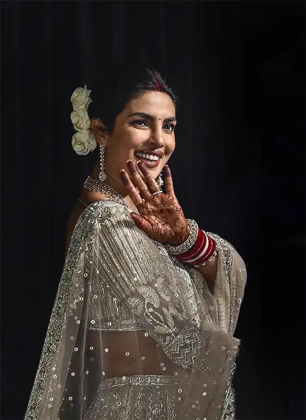 Priyanka Chopra floral wedding hairstyle