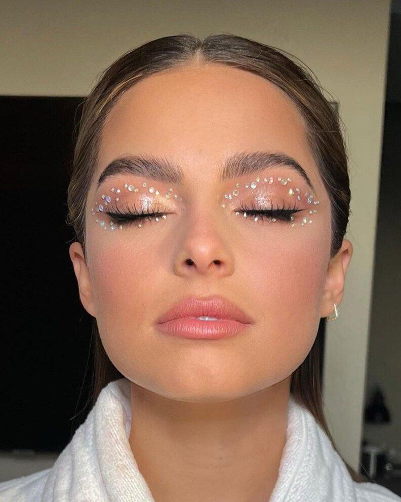 Rhinestone eye makeup for New Year's Eve