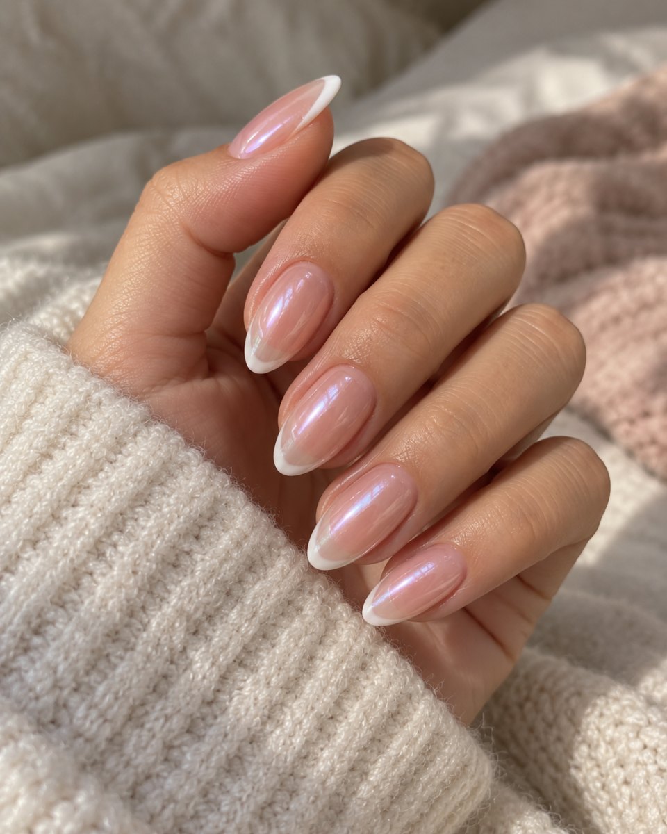 Pink chrome Hailey Bieber glazed donut french tips