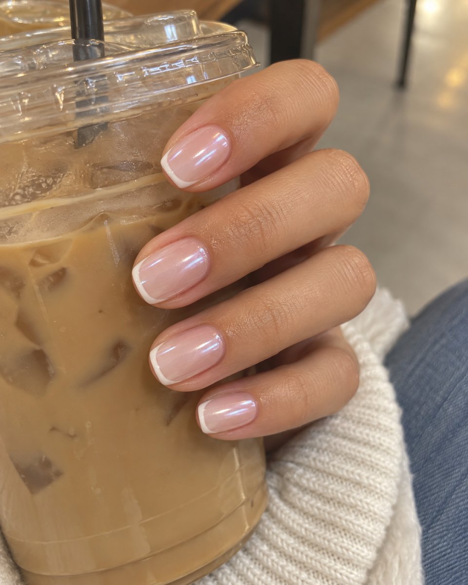 Minimal pearl Hailey Bieber glazed donut french tips