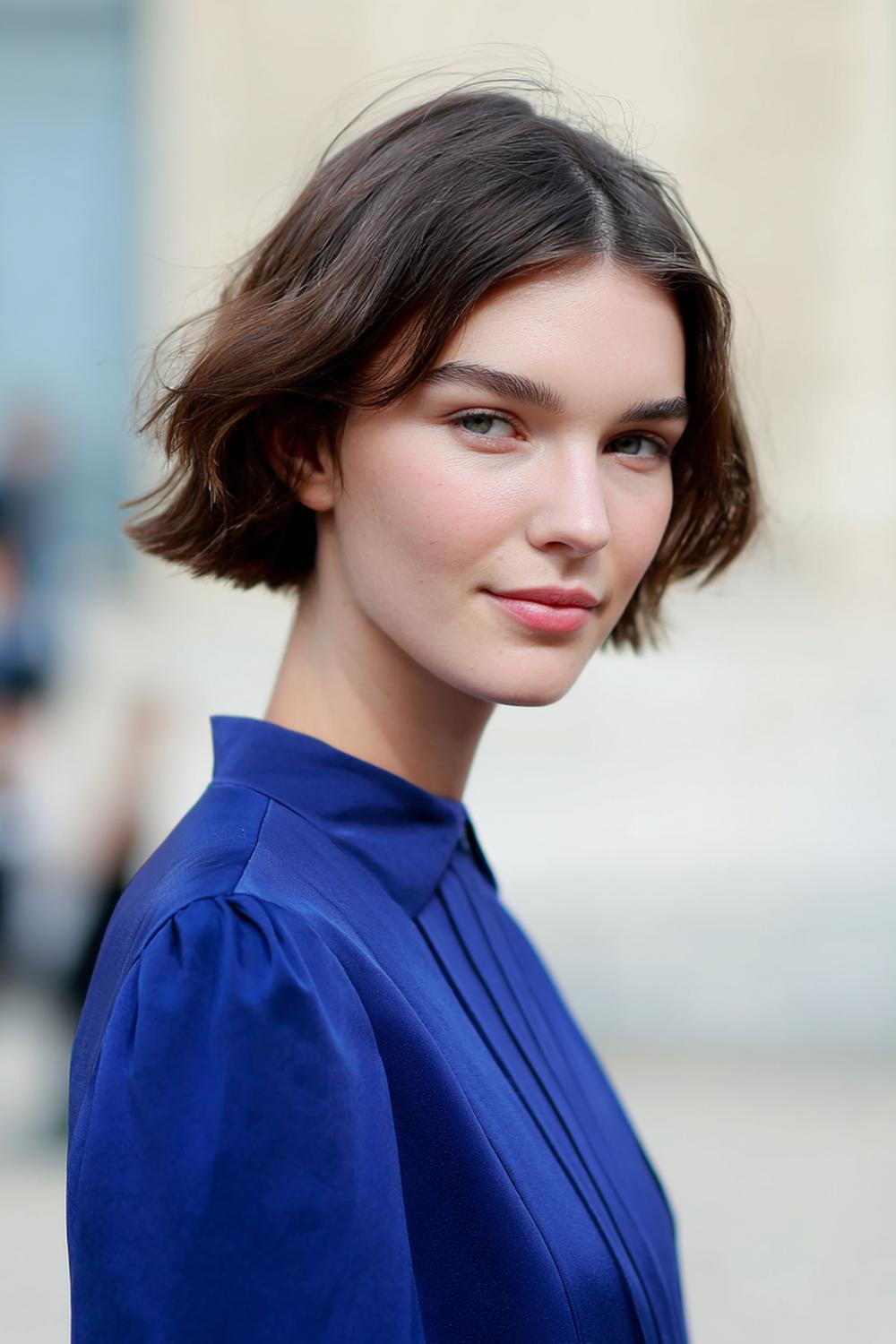1. Short Hair Idea: Glassy Chin-Length Bob with Center Part