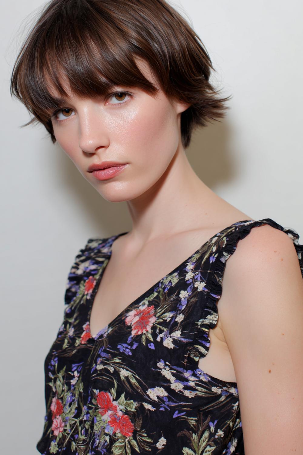 21. Short Hair Idea: Short Cut with Dimensional Brunette Ribbons