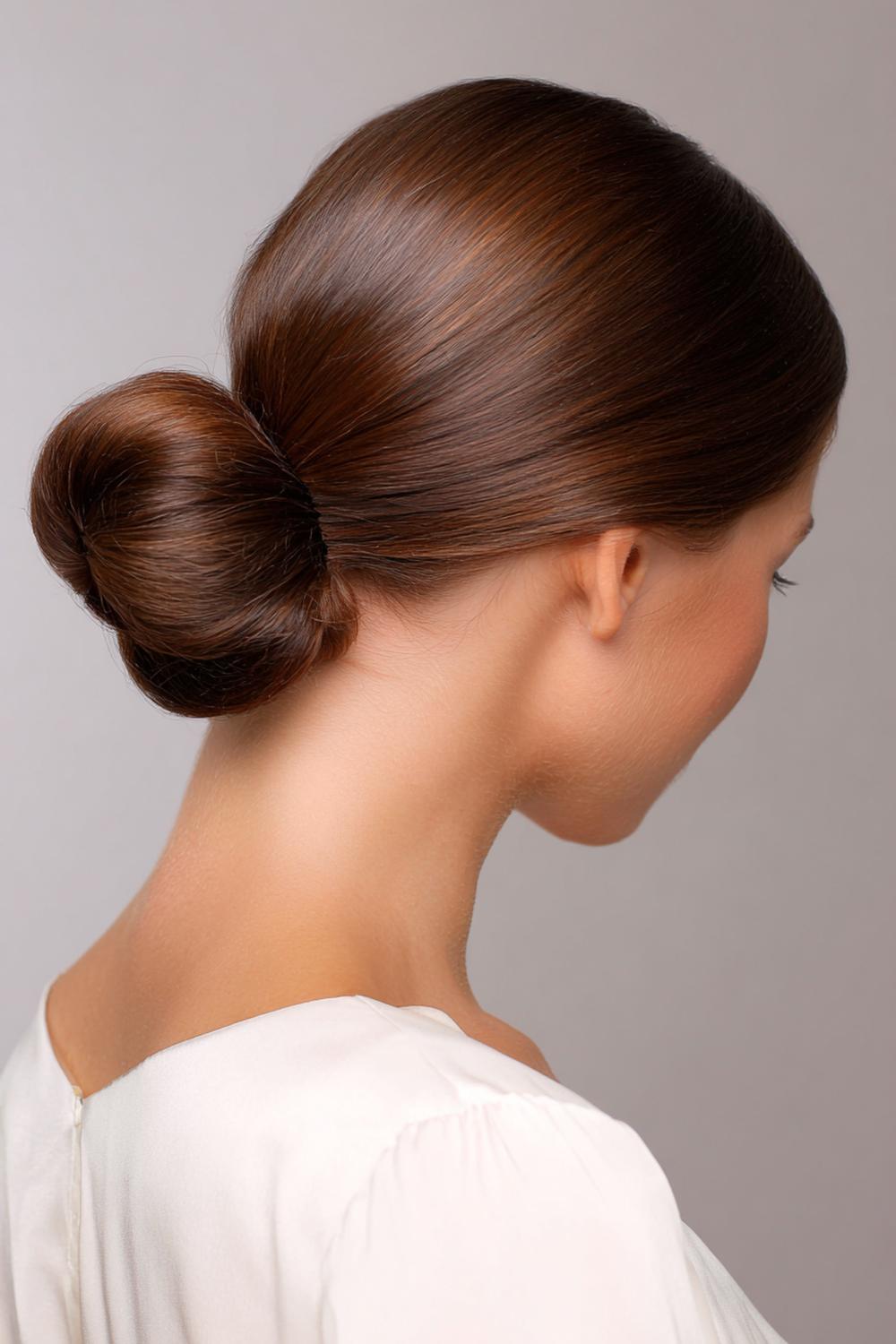 16. Simple Hairstyles for Long Hair: Sleek Low Bun With Wrapped Base