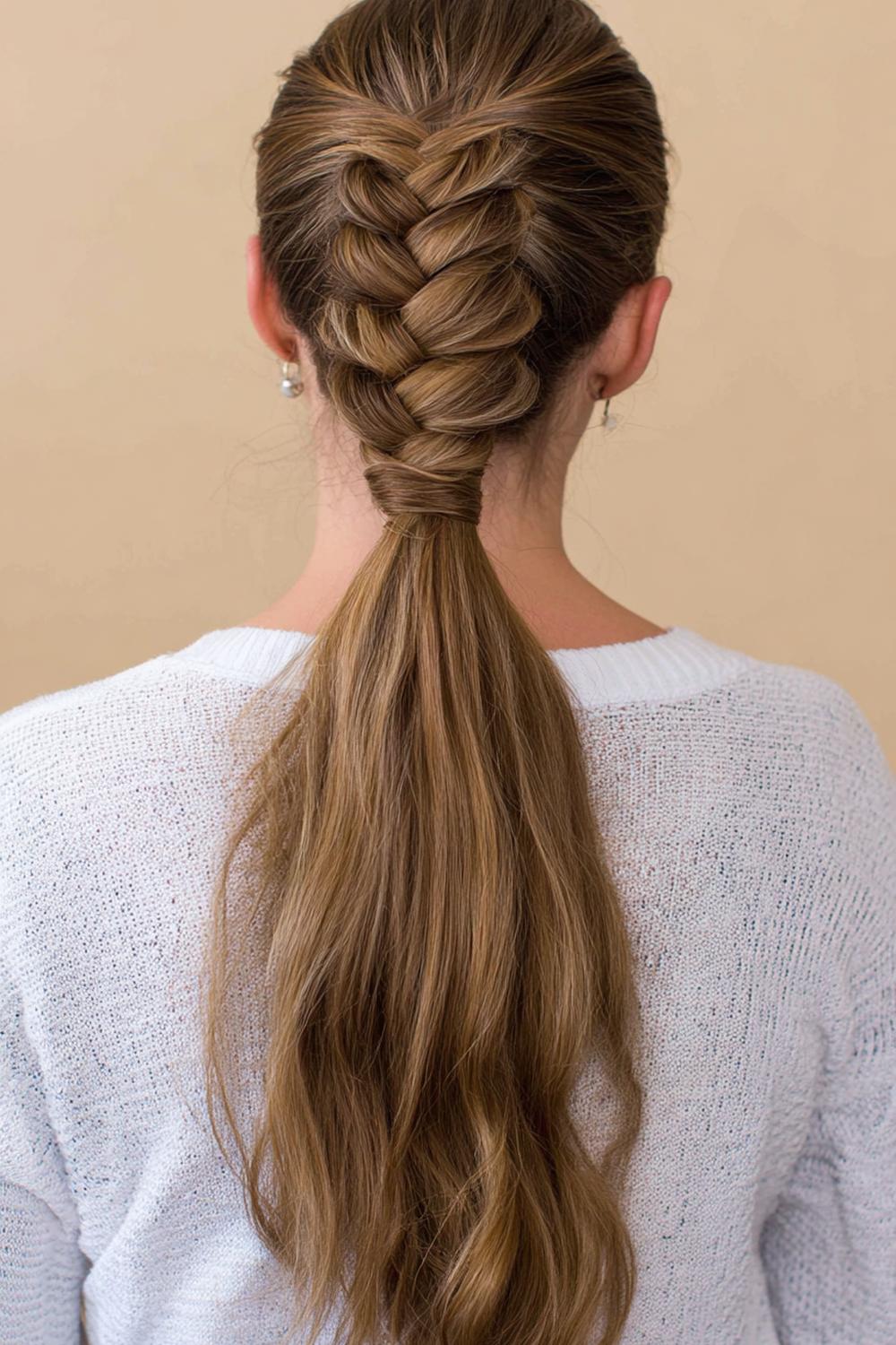 19. Simple Hairstyles for Long Hair: Braided Ponytail With Wrapped Elastic Detail