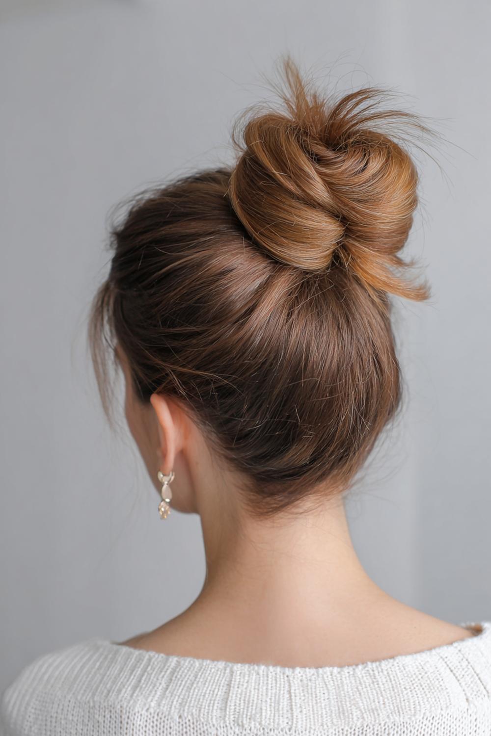 25. Simple Hairstyles for Long Hair: Minimalist Hair Stick Bun With Clean Spiral Shape