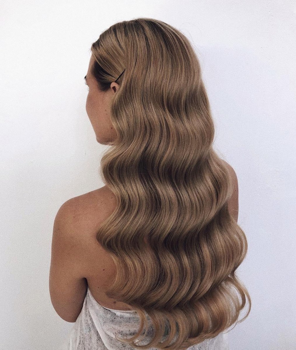 Soft Hollywood curls long hair