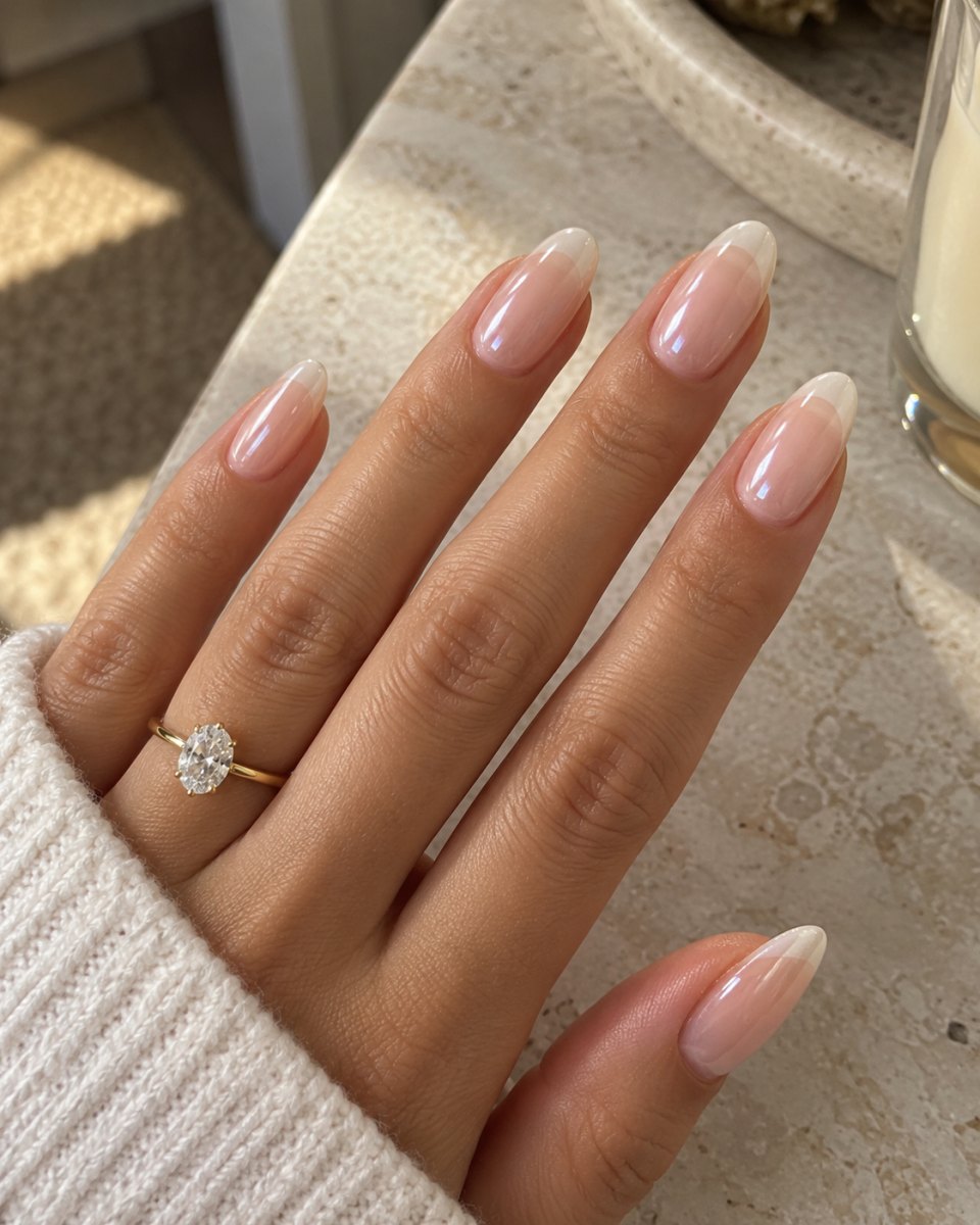 Long almond Hailey Bieber glazed donut french tips