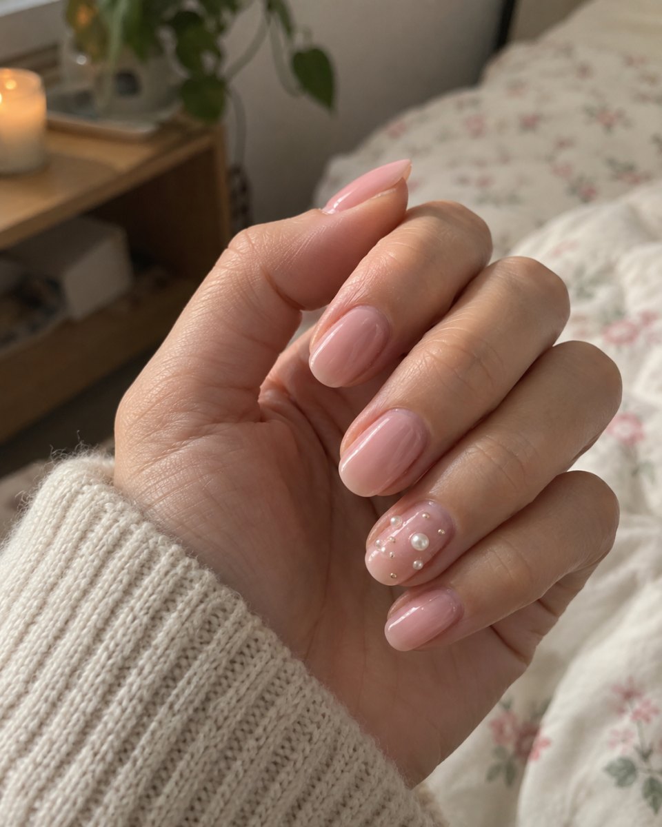 Soft pink pearl accent nail