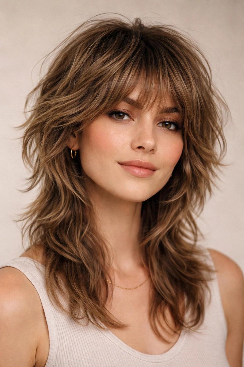 Soft wolf cut thick hair layers