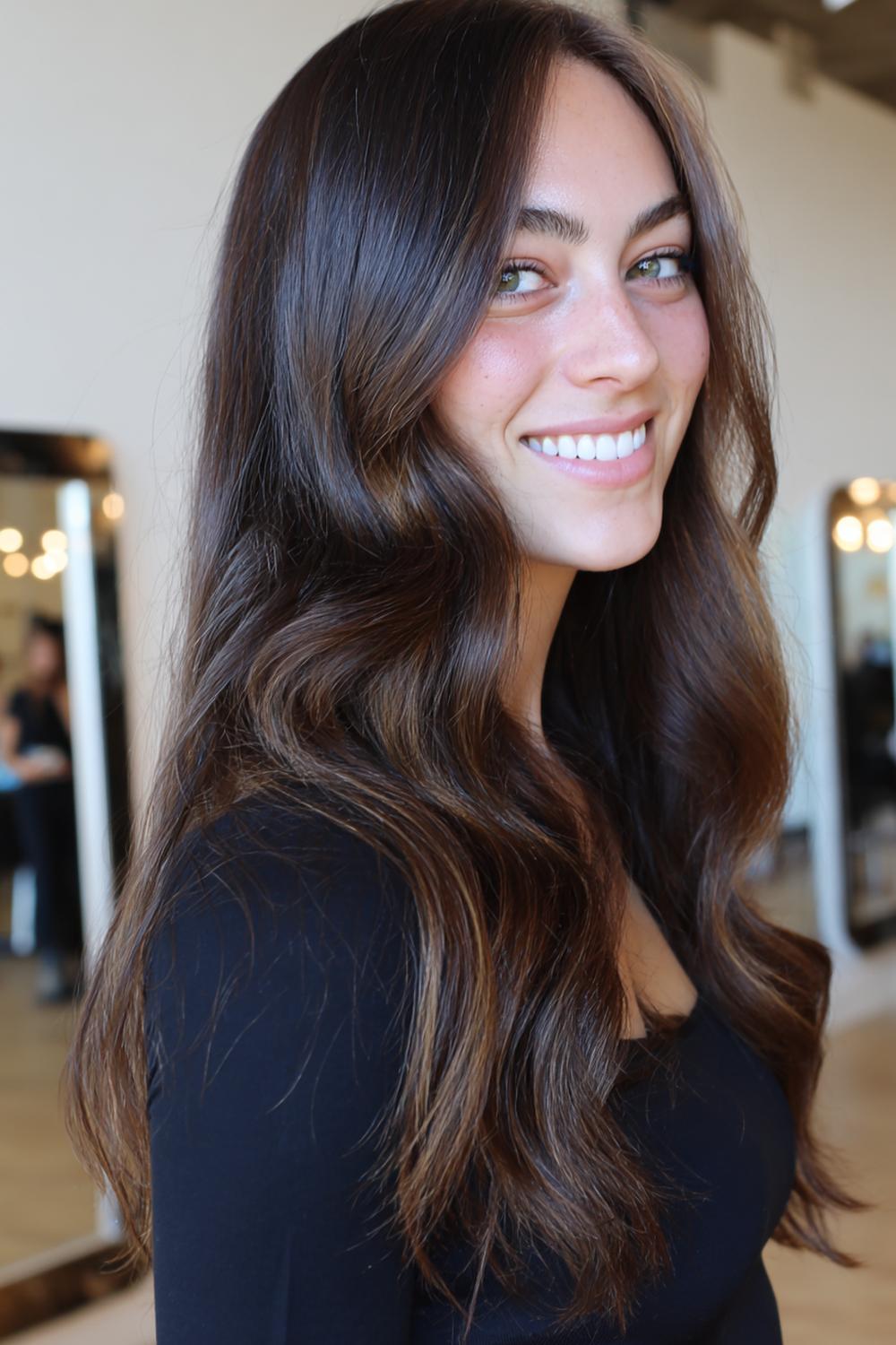 9. Long Hair Face-Framing Pieces with Cheekbone Flip