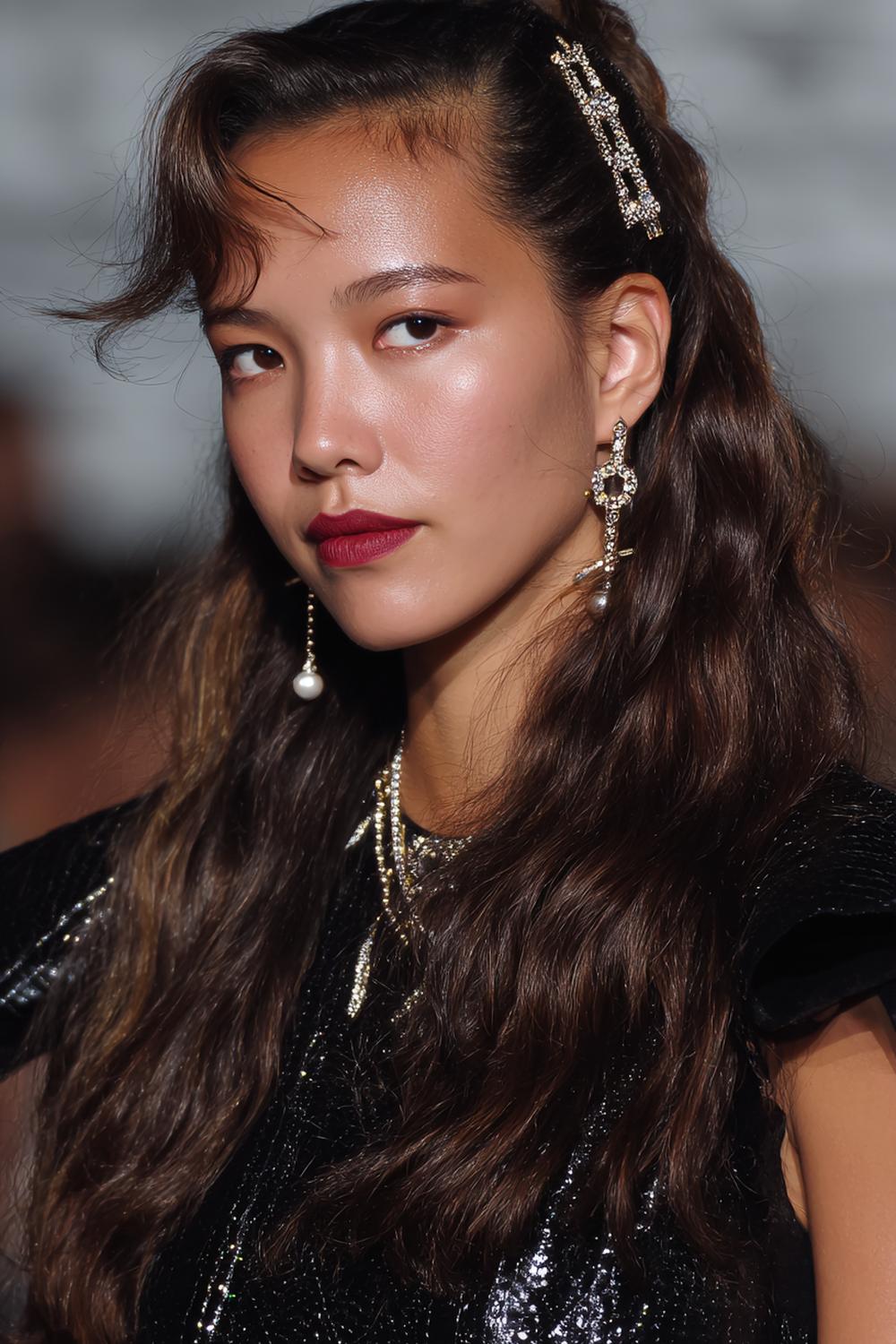 12. Trendy Hair Looks 2026: Half-Up Claw Clip Twist with Face-Framing Waves
