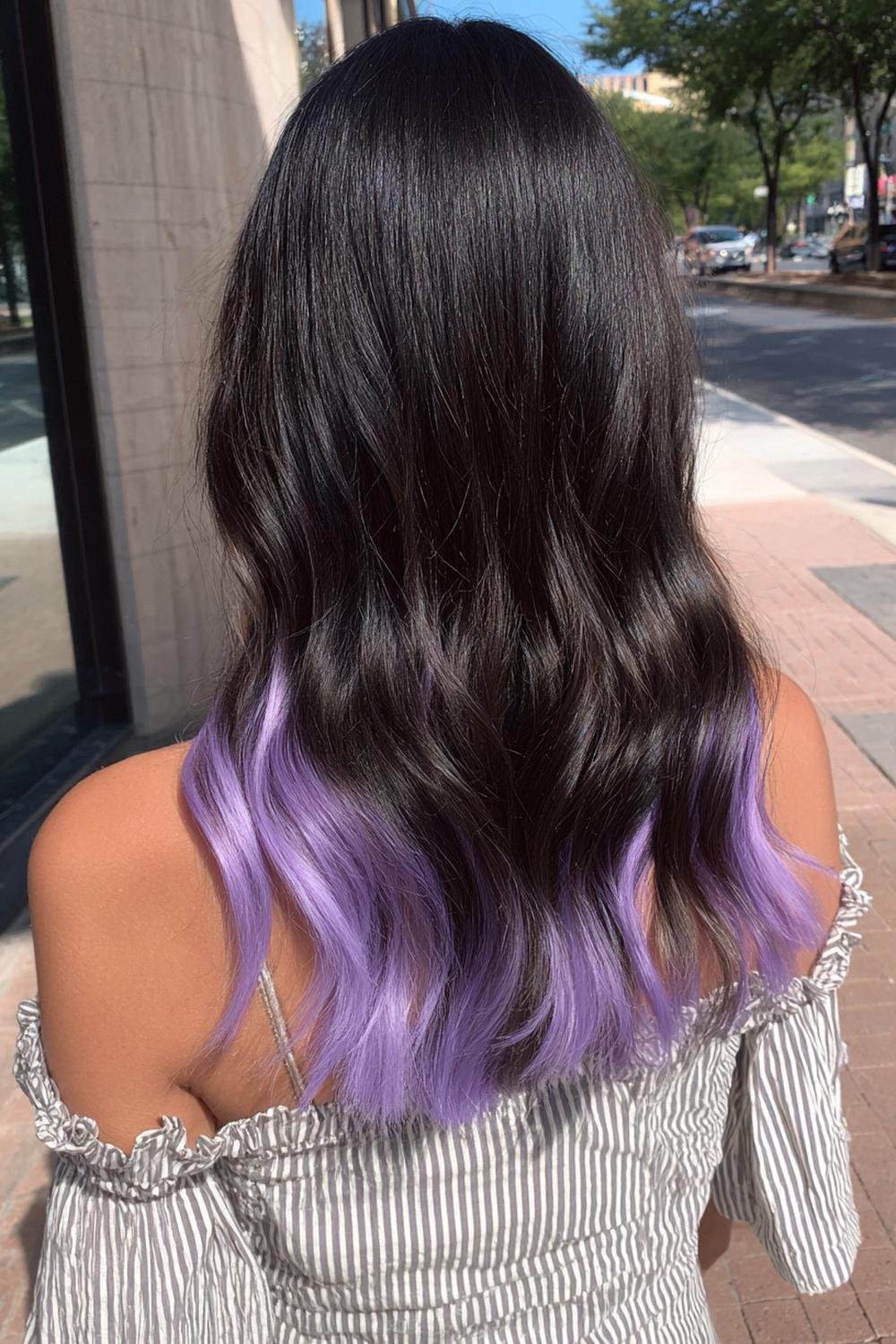 21. Trendy Hair Looks 2026: Pastel Lavender Peekaboo Underlayer on Dark Hair