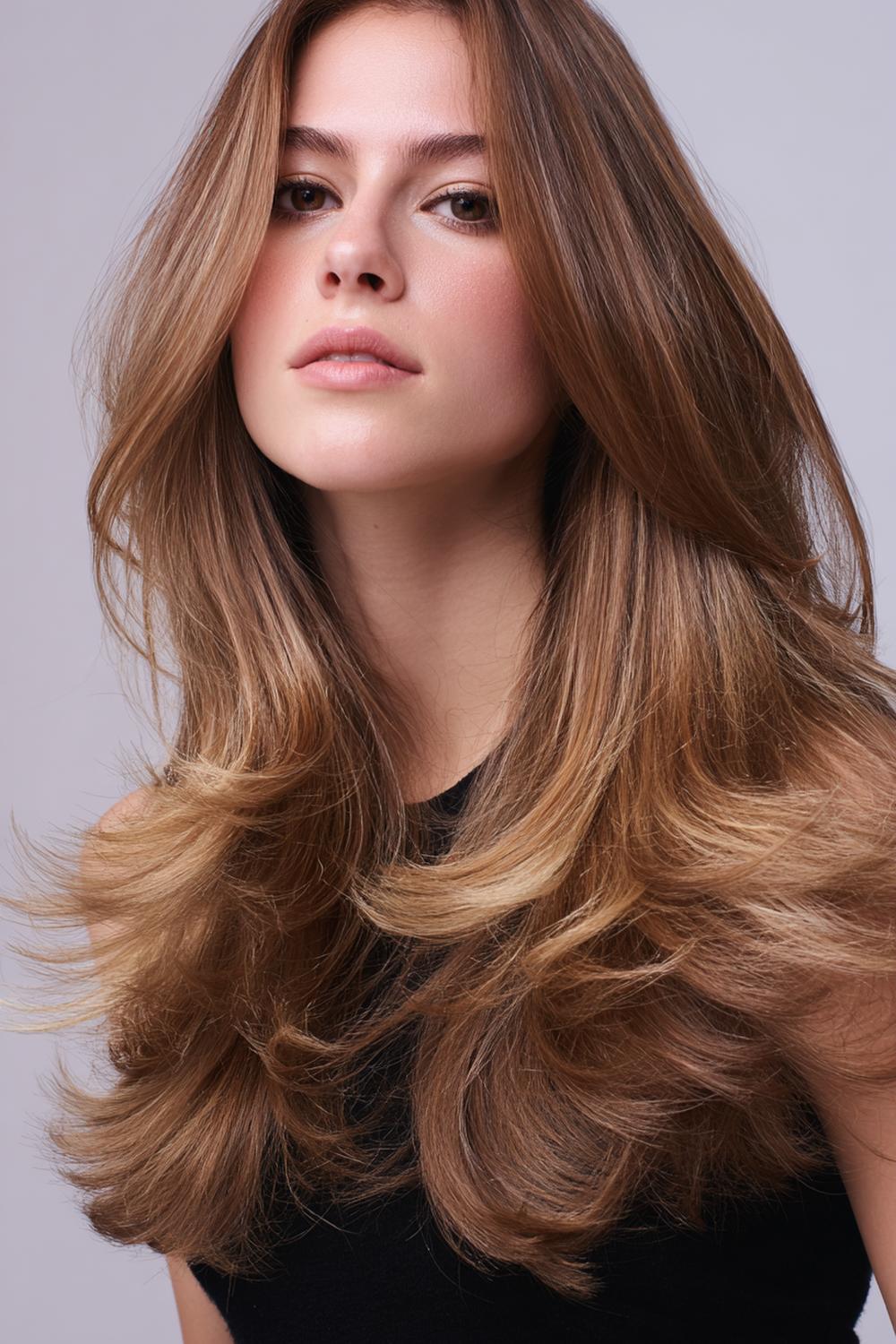 24. Trendy Hair Looks 2026: Blowout Layers with Bouncy Flip and Volume Crown