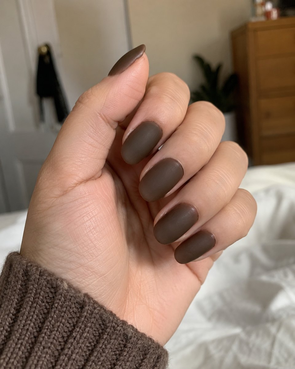 velvet brown matte nails