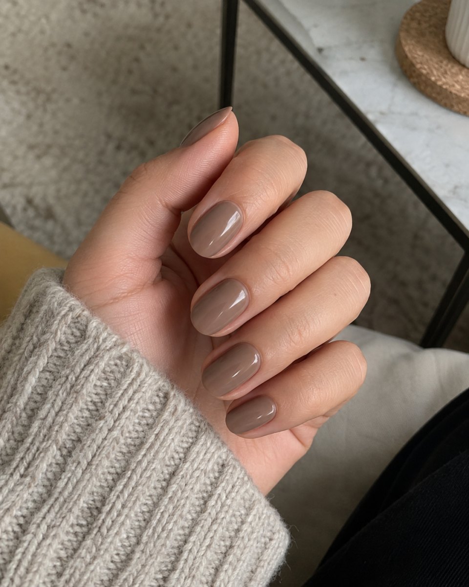 warm taupe minimal manicure
