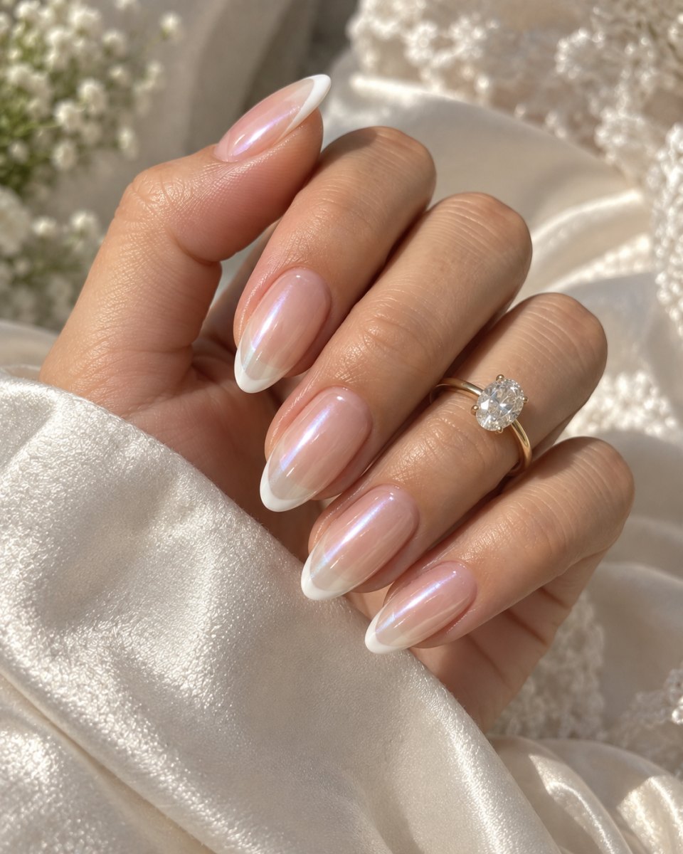 Neutral luxury Hailey Bieber glazed donut french tips